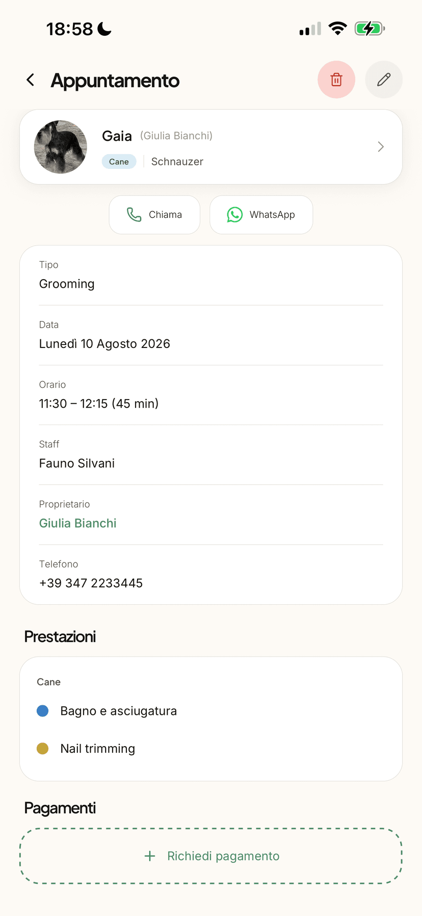 Fauno mobile per Toelettatura