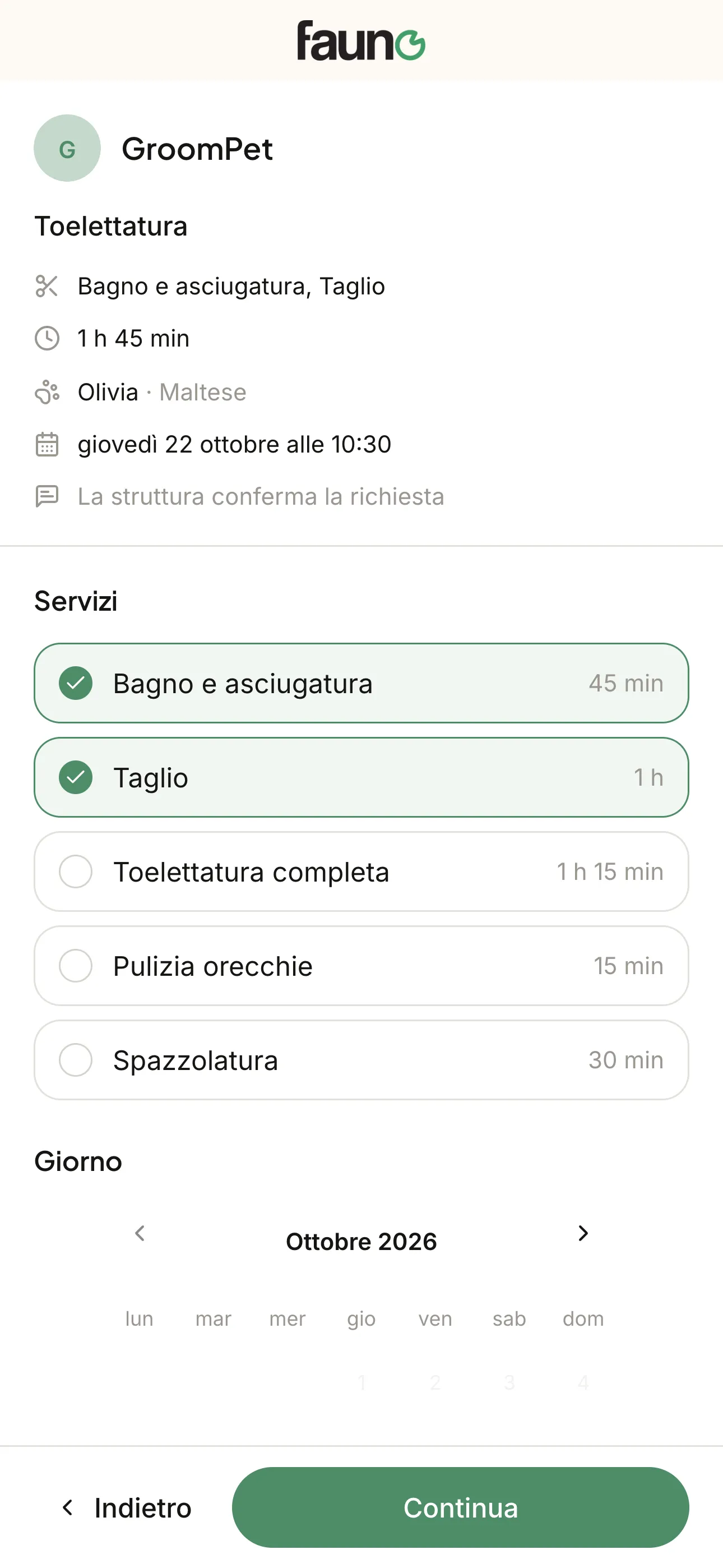 La pagina di prenotazione aperta dal telefono di un cliente