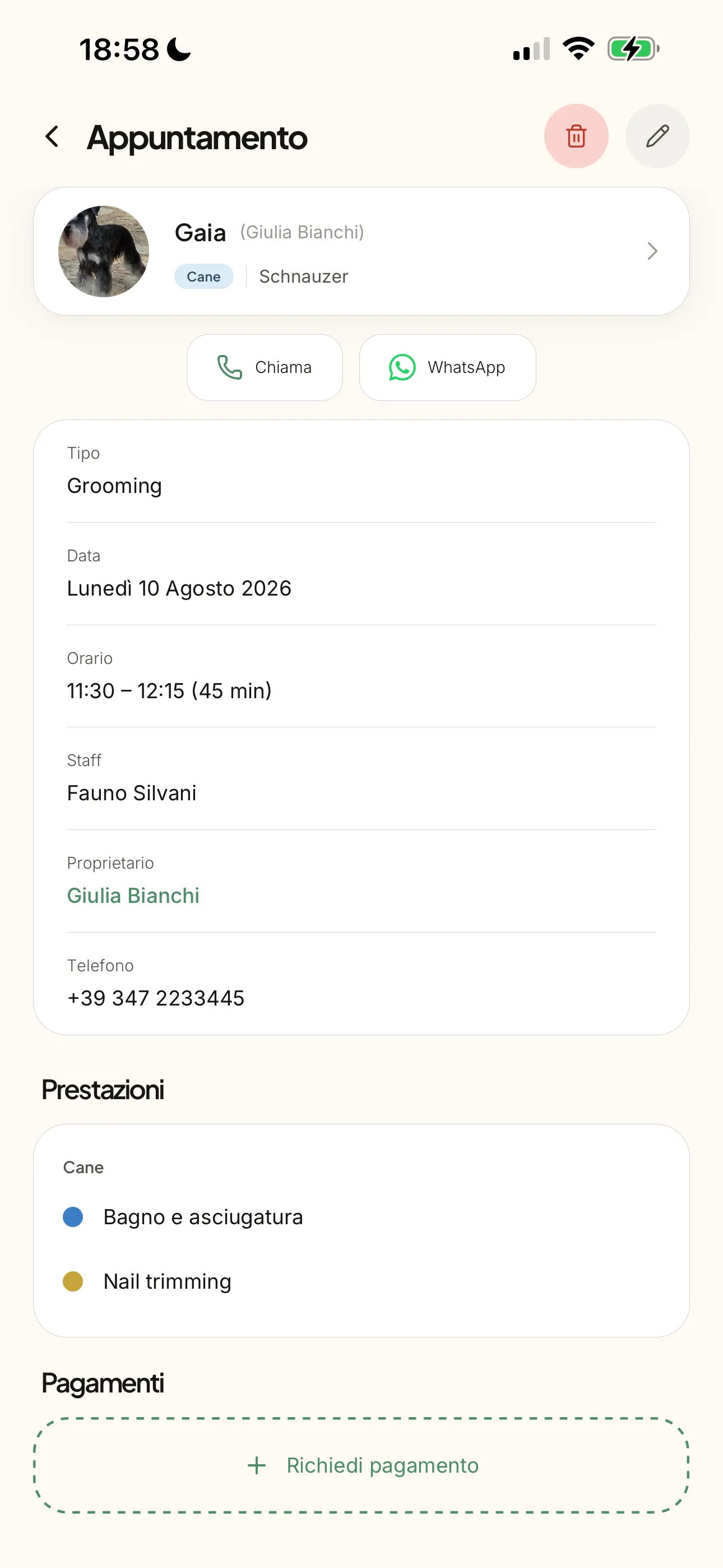 Fauno mobile per Toelettatura