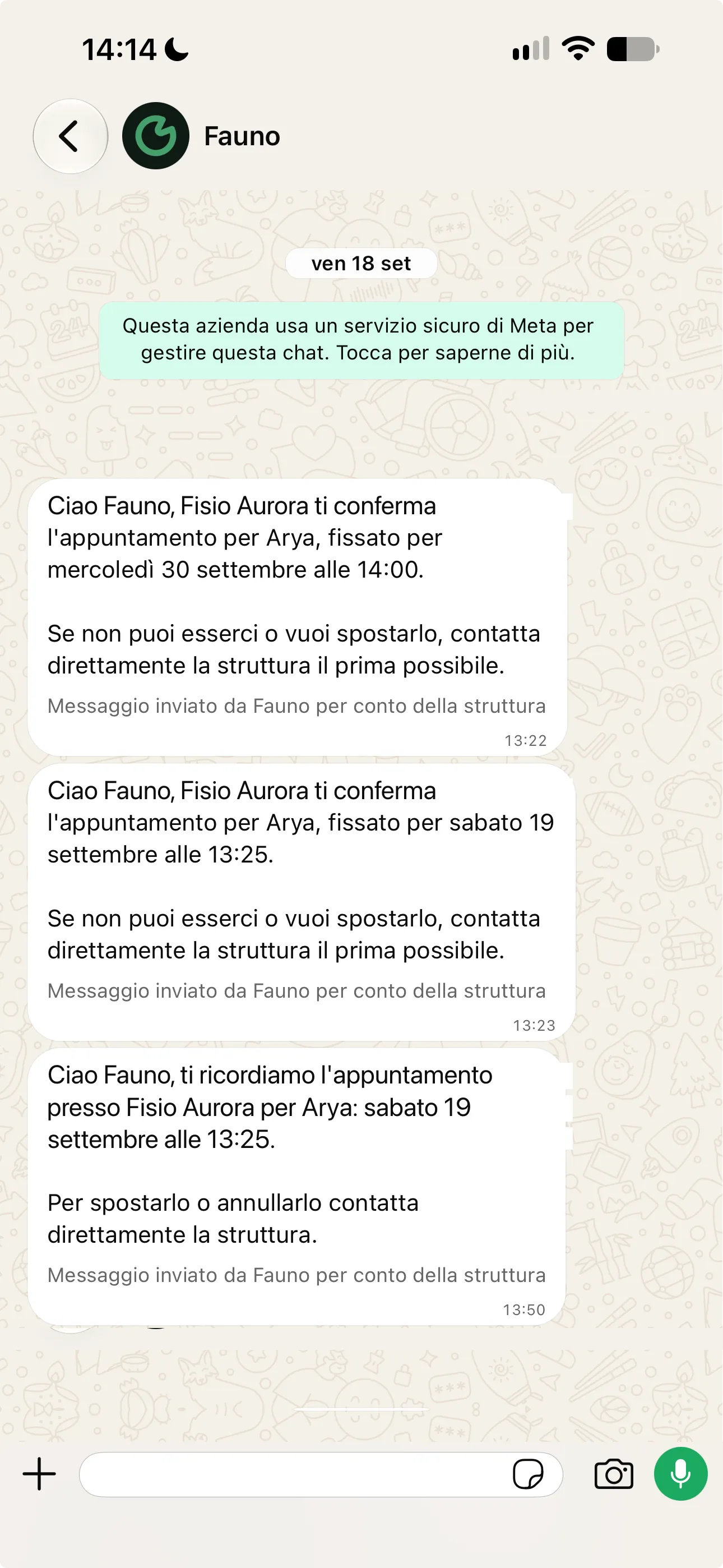 Conferma e promemoria di un appuntamento ricevuti su WhatsApp da un cliente